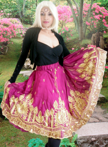 Indian Sari Sequin Skirt Black Retro Halter Top