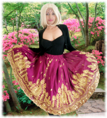Indian Sari Sequin Skirt Black Retro Halter Top